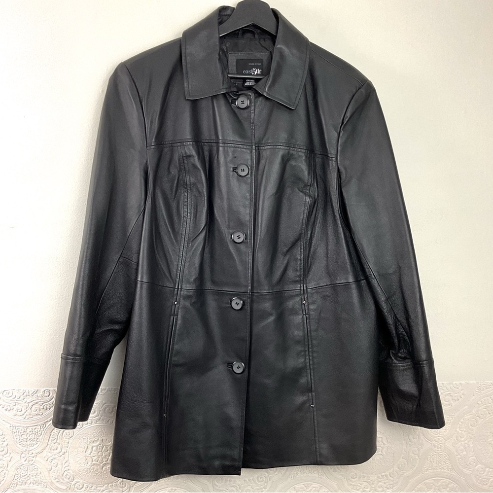 Vintage East 5th heavy duty black leather coat women’s 1X jacket - Picture 2 of 12